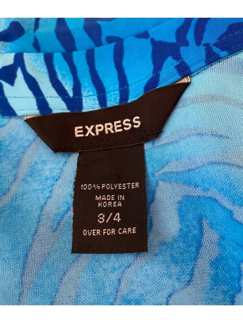 Blue Zebra Print Wrap Dress With Collar & Long Sleeves XS - Picture 5 of 10